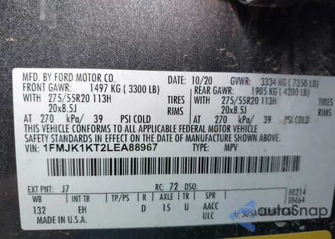 2020 Ford Expedition Limited Max from USA, damaged, VIN 1FMJK1KT2LEA88967